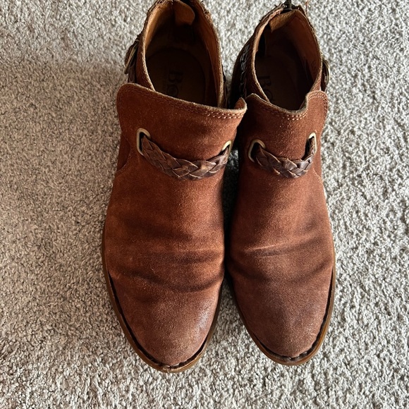 Born Sylvia Size 8  Ankle Boots Brown Suede Comfort Braided Back Zip Western - Picture 2 of 5